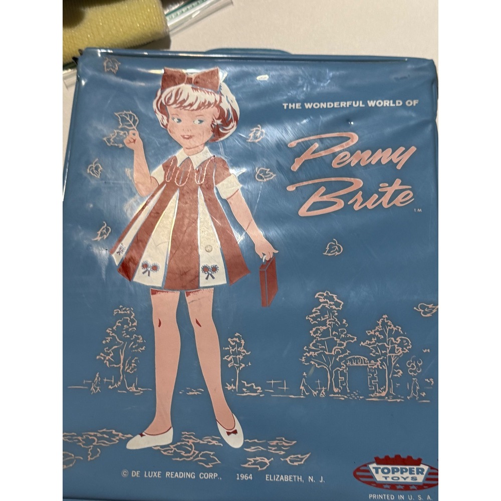 Vintage 1964 Penny Brite Doll Topper Toys Blue Vinyl Carrying Case Set